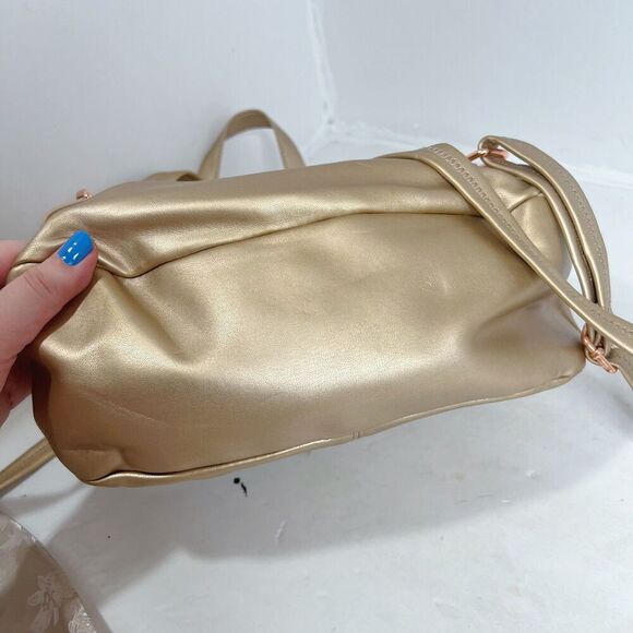 Sole Society Gold Faux Leather Foldover Backpack Bag - Picture 5 of 8